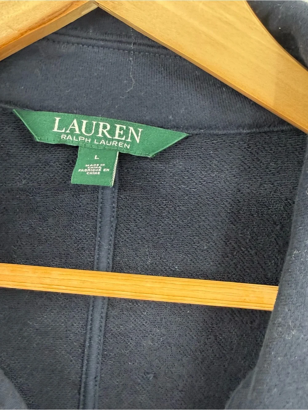 Lauren Ralph Lauren Navy Blue Knit Double Breasted Gold Crest Button Jacket L